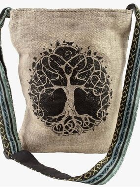 Lakhay’s Boho Festival Tree Of Life Hemp Crossbody Bag With Adjustable Strap